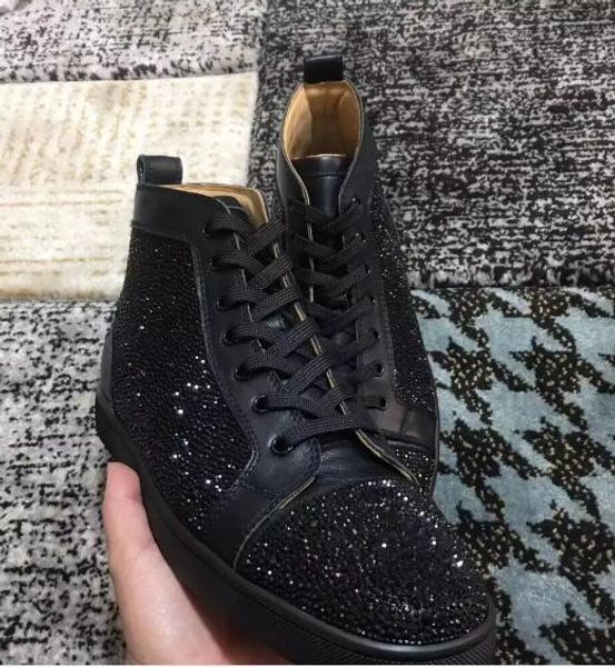 

2020 new arrival famous design mens women black suede with crystals high red bottom sneakers,brand casual shoes 36-45 drop shipping
