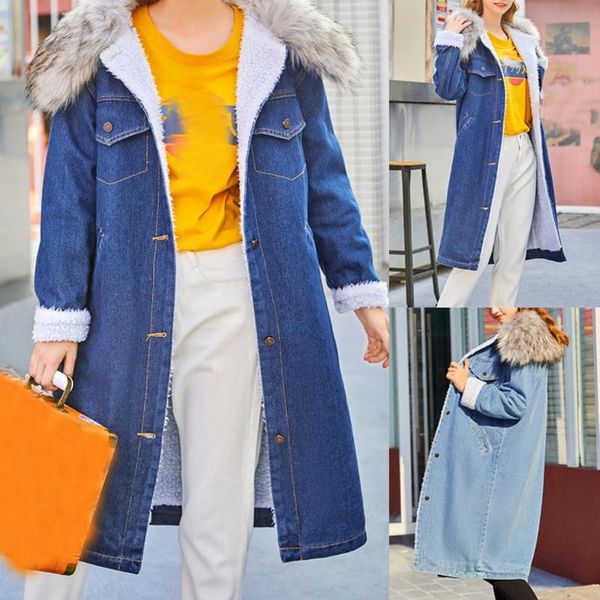 

winter coat women winter manteau femme hivers jean thicken warm fleece denim coat punk long outwear abrigos mujer invierno 2020, Black
