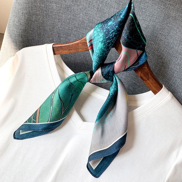 

new 2020 100% natural real silk neckerchief for women print square scarf headscarf pure bandana hijab foulard scarves, Blue;gray