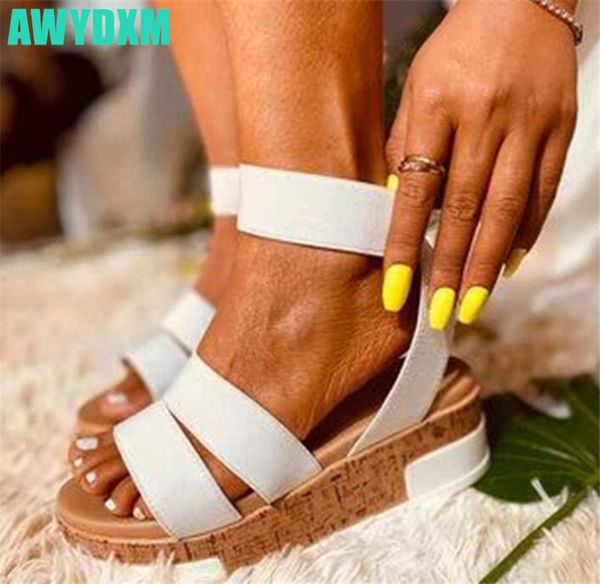 

wedges platform women sandals summer thick bottom open toe lady wedding comfort casual shoes big size sandales femme 2020 a141, Black