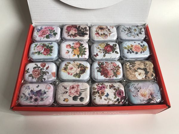 

32pcs/lot wholesale storage case / tin box /travel pill case square collectables tin boxes/flower pattern