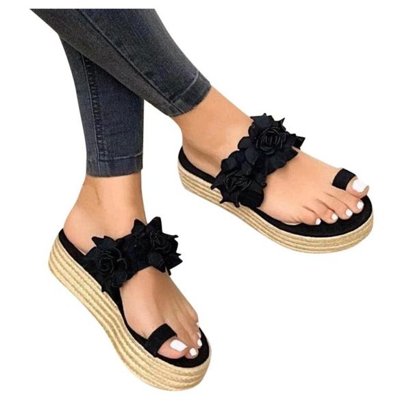 

women outdoor slippers women summer beach casual daily flower slip on platform sandals thick bottom slippers zapatos de mujer, Black