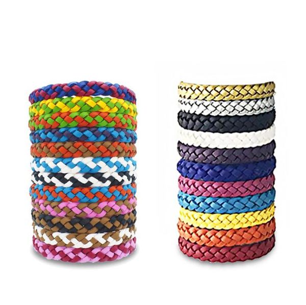 Braccialetto repellente per zanzare in pelle bicolore Gel anti-prurito Zanzare Insetto Pest Respingi Braccialetti con cinturino da polso Insetto Mozzie Tieni lontano gli insetti libera la nave 10 pezzi