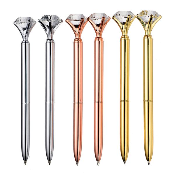 

creative crystal glass kawaii ballpoint pen big gem ball pen with large diamond 11 colors fashion school office supplies, Black;red