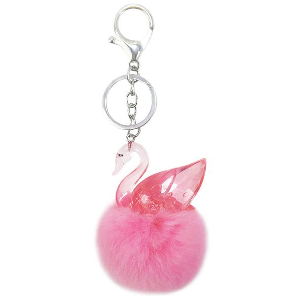 

2019 key chains for girls new acrylic swan furry ball keychain pendant transparent crystal bag car ornament women accessories, Silver