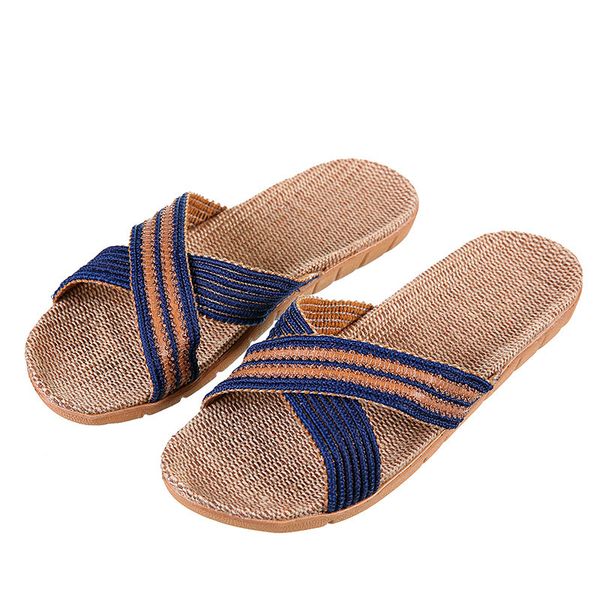 

dropshipping new summer men flax flip flop canvas linen non-slip designer flat sandals home slippers fashion slides straw shoe, Black