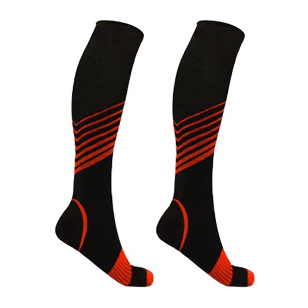 

men women running hiking leg support elastic exercise fashion cycling compression socks long tube athletic sports stripe pattern, Black