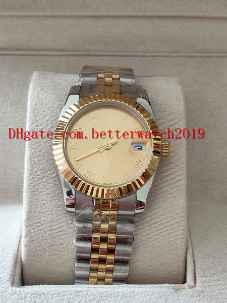 

4 цвета lady mechanical, часы высокое качество, 26 мм, два тона, золото, нержавеющая сталь new179173 дата всего 18k желтое золото азия, Slivery;brown