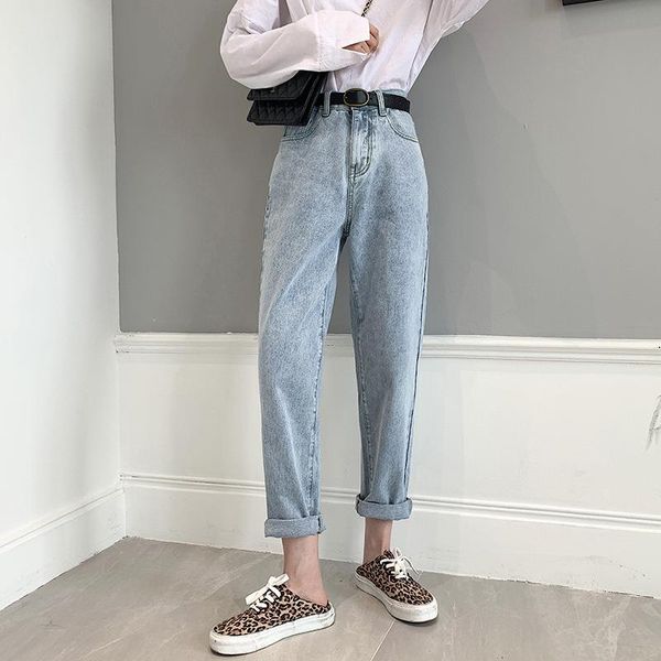 

vintage harem jeans women blue high waist denim pants loose boyfriend straight jeans 2019 autumn denim