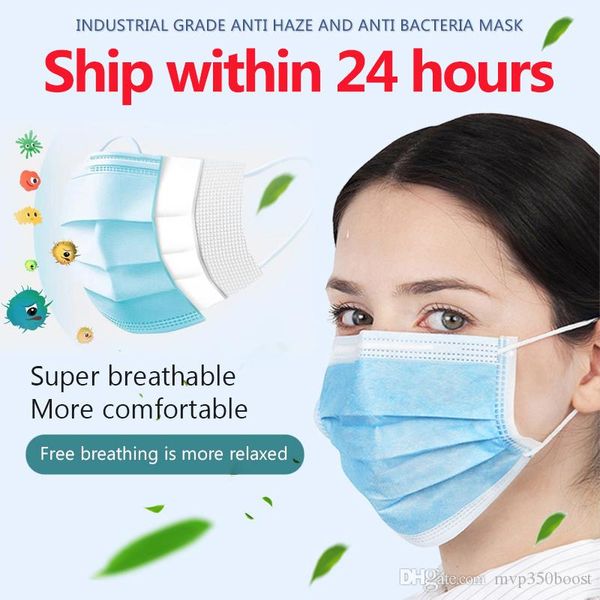 

50pcs/lot 3-ply disposable face mouth mask anti flu dust proof earloop mask anti-fog masks zza1919