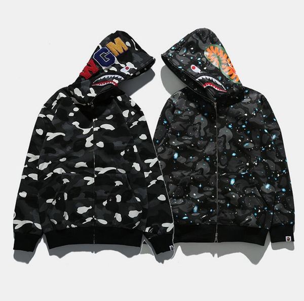

мужская женская 2018 одежда толстовки куртка серый камуфляж акула печати мужская мода хлопок с капюшоном спортивная одежда внутренний флис т, Black