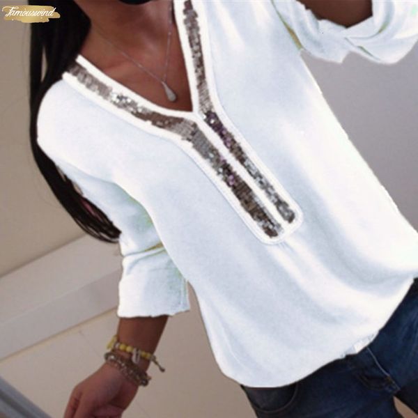 

blouse womens large sequin 2019 spring v neck long sleeve womens and blouses chiffon solid white female shirt