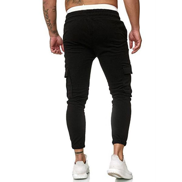 

autumn and winter fashion new men's clothing handsome casual slim cool multi-pocket sports solid color trousers, Black
