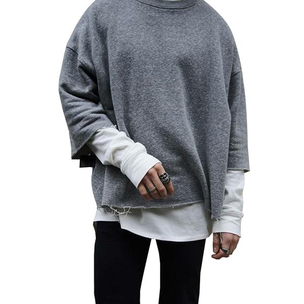 

casual pullover solid color half sleeve sweatshirt winter high street vintage pullover ing, Black