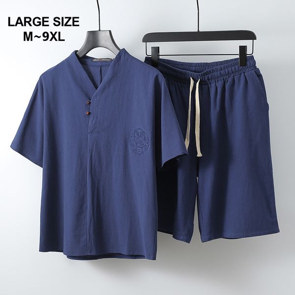 

men's summer set t-shirts & shorts or trousers super large size -9xl man loose short sleeve t-shirt and long pants 7xl 8xl 9xl, Gray