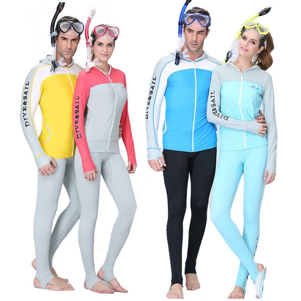 

rash guard upf50+ beach suntan wet suit anti uv wear tankinis men women dive skin with hood cap zipper wetsuit seaside