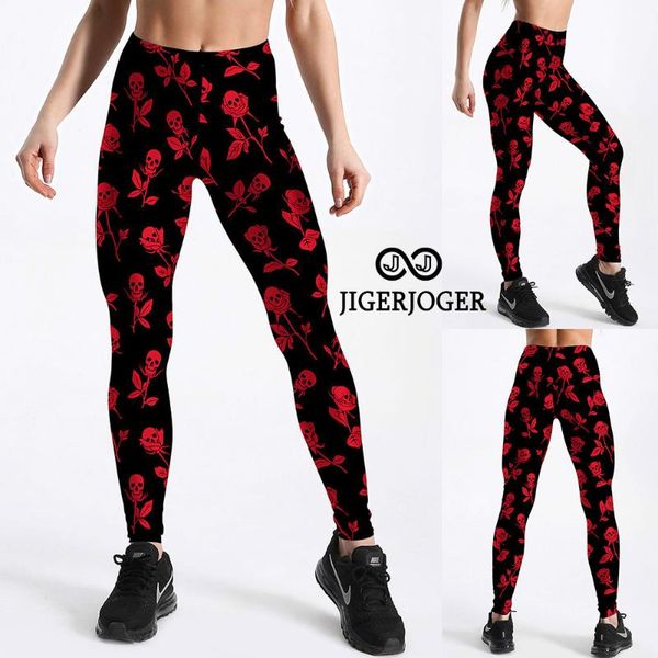

jigerjoger leggings roses red skull printed flower gym leggings summer yoga pants women drop shipping, White;red