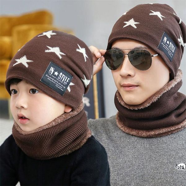 

2019 neck warmer winter hat knit cap scarf cap kids winter hats for men parent-child star hat boys