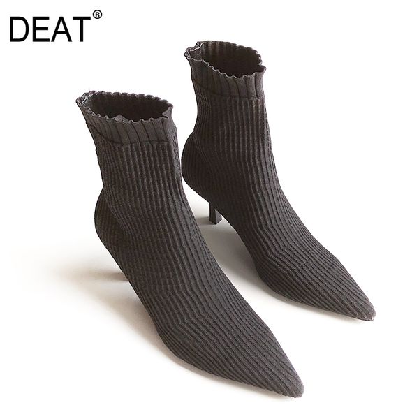 

deat] 2020 sharp toe pu leather stretch socks temperament shoes women thin heels boots new spring autumn fashion tide 10f833, Black