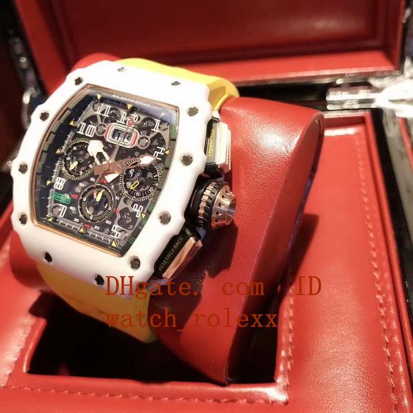 

3 colors mens luxry selling rm11-03 hollow big date dial automatic 50mm rose gold case rubber strap gents men's movement ceramic dial w, Slivery;brown