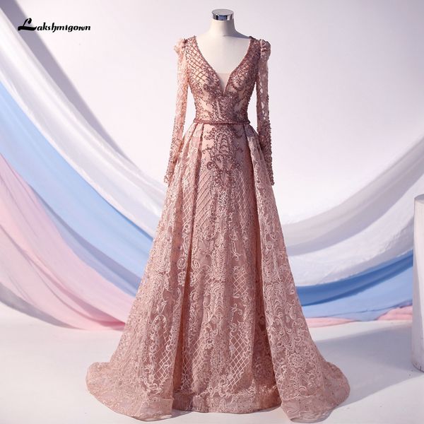 

lakshmigown rose gold sequin evening gowns long sleeves rhinestone dubai arabic women formal prom dress 2020 dos de fiesta, White;black