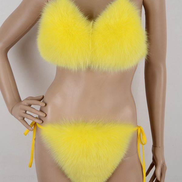 

2019 fox fur swimsuit female beach split solid color fur underwear bikini underwear bikini, White;black