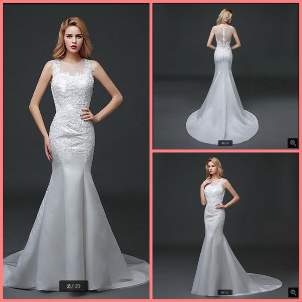

robe de mariage memraid white lace appliques wedding dress sheer back beading sequined court train wedding gowns selling dress