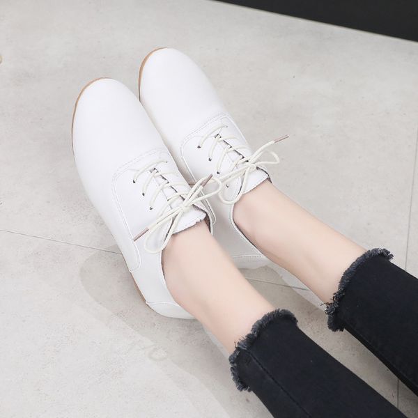 

big size women flats lace up leather shoes woman sneakers white shoes plush oxford wearm casual zapatos mujer 78c81, Black