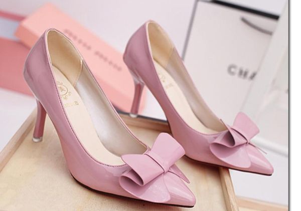

2020 women's shoes in spring and autumn with new style fashion high heel fine heel pointed end bowknot@zx134, Black
