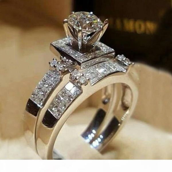 

victoria wieck luxury jewelry 925 sterling silver round shape white z cz diamond eternity couple ring women wedding bridal ring set gift, Slivery;golden