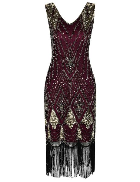 

quality women 1920s great gatsby cocktail sequin art deco flapper evening dress beads fringed party costume, White;black