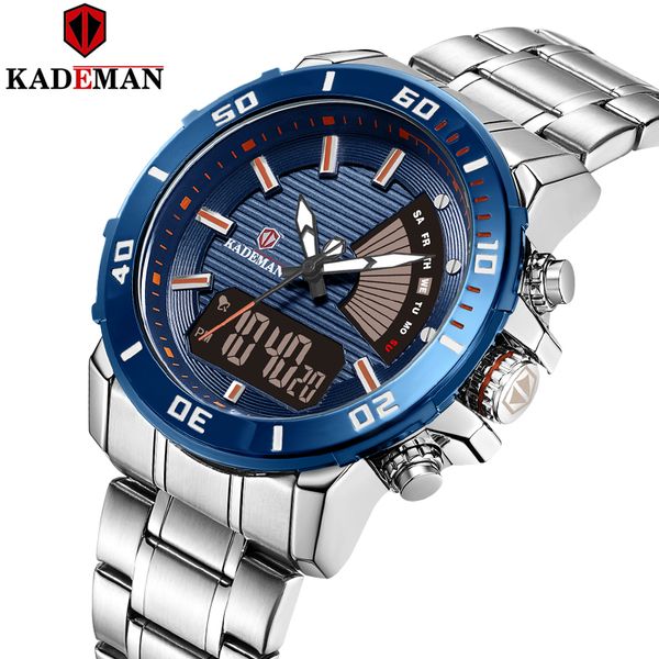 

kademan digital and quartz watch new fashional casual and sports watch men steel waterproof visible in night k9043, Slivery;brown