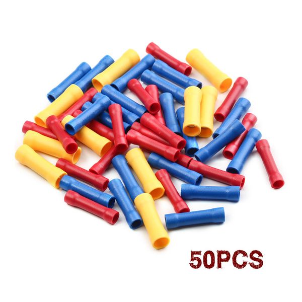 

50/100pcs/set assorted insulated straight crimp butt connectors bv1.25 bv2.5 bv5.5 electrical wire cable crimping terminal kit
