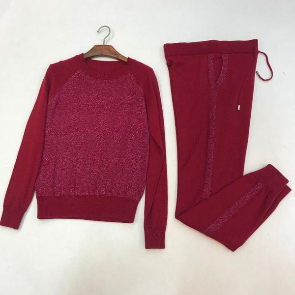 

winter woolen + cashmere knitted warm suit high collar velvet sweater + mink cashmere trousers leisure two-piece suits, White