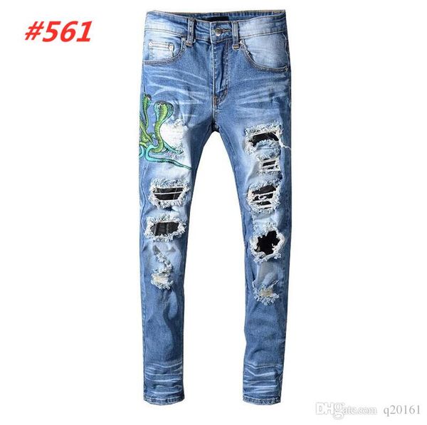 

men's distressed ripped skinny jeans fashion designer mens jeans motorcycle moto biker causal mens denim pants hip hop men jeans, Blue