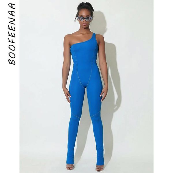 

women's jumpsuits & rompers boofeenaa backless one shoulder bodycon jumpsuit women summer 2021 sports fitness piece active wear c16-ab6, Black;white