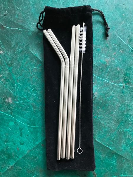 

factory bag set 4 straws+1 brush stainless steel straws 2 sets/lot