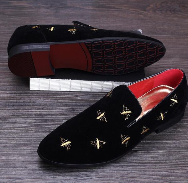 

fashion men loafers slip on mens velvet shoes casual velvet slippers british loafers shoes men's flats wedding and party shoes c09, Black