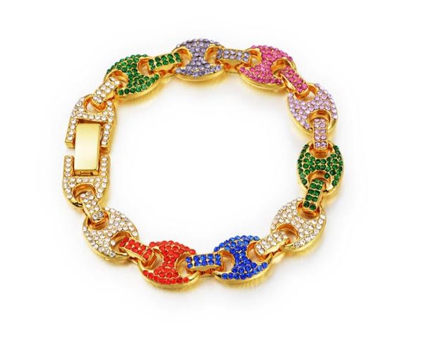 

new designer hip hop alloy accessories color diamond double hole bracelet jewelry fashion personality exaggeration luxury color diamond doub, Black