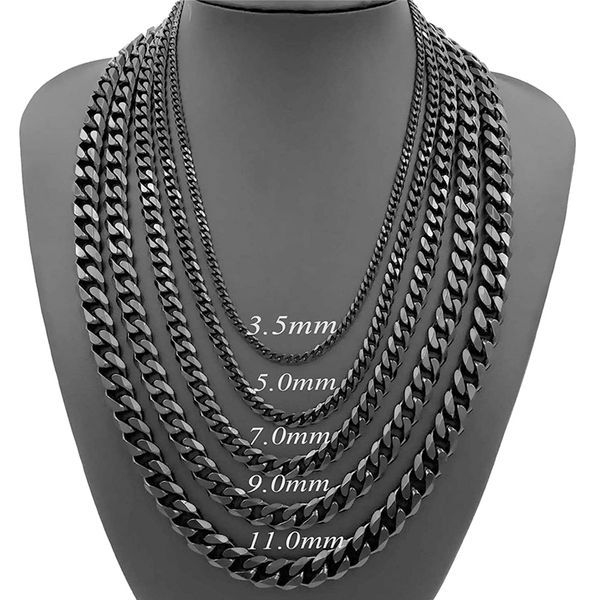 

black mens necklaces stainless steel cuban link chains necklace steel hip hop steampunk long gold necklace jewelry wholesale, Silver