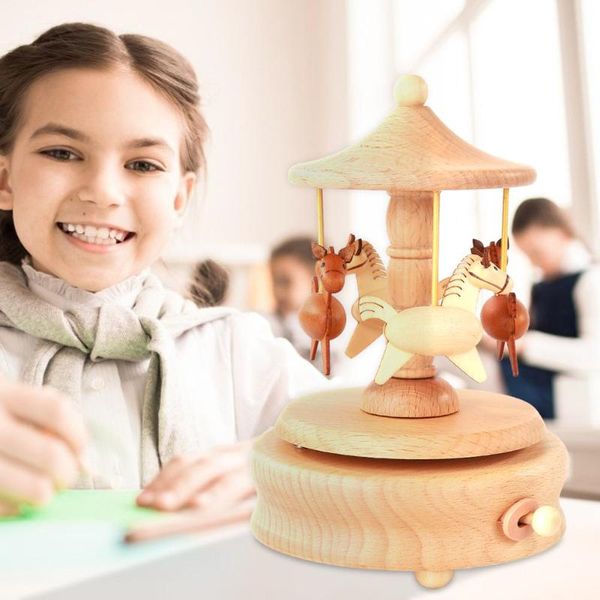 

lovely pattern music box creative wooden rotating clockwork music box craft gift accessories retro home decoration
