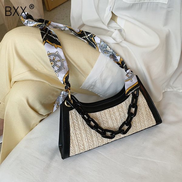 

bxx] соломенная пляжная сумка crossbody сумка для женщин 2020 летние шарфы дизайн плеча messenger сумка леди цепи дорожные сумки hl908