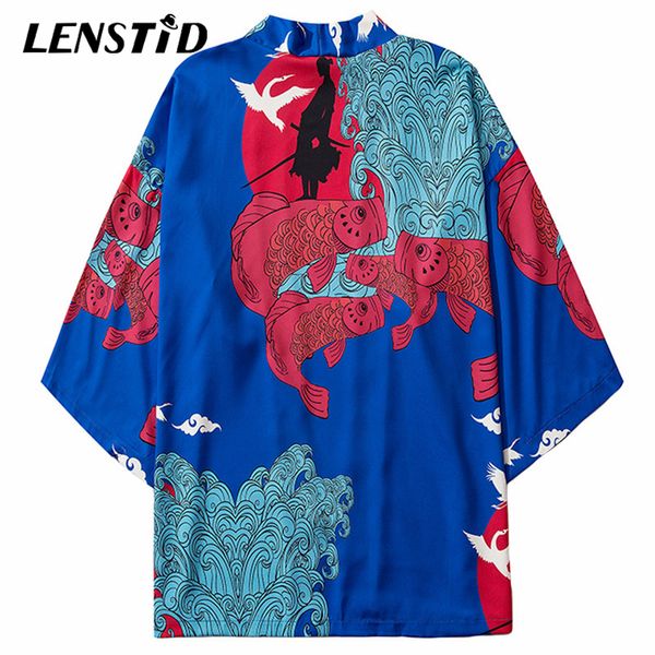 

японская волна koi fish печать вершины кимоно кардиган жакеты harajuku streetwear hip hop лето thin сыпучей одежда моды, Black;brown