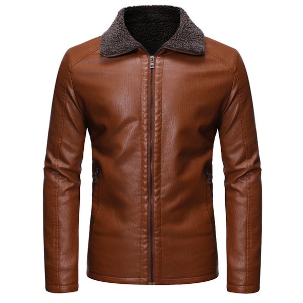 

hoo 2019 men's new winter imitation lambs wool leather youth imitated fur pu leather, Black