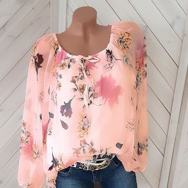 

plus size chiffon shirt casual 2018 new full sleeve o-neck print autumn winter blouse women fashion retro loose blusas 5xl, White