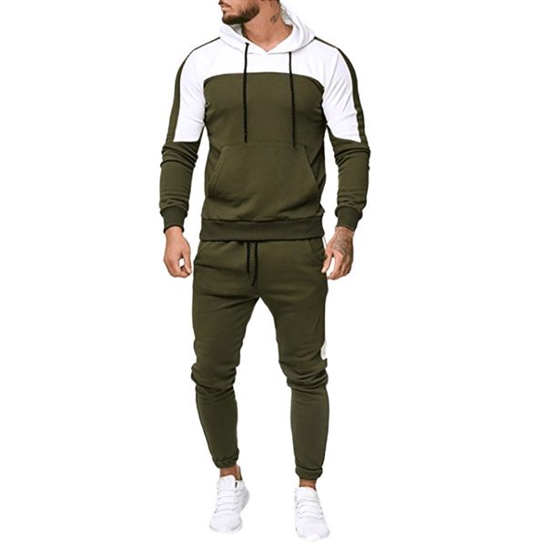 

men's autumn patchwork sweatshirt pants sets sports suit tracksuit men clothes set ensemble homme 2 pieces, Gray