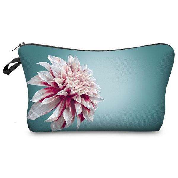 

flower 3d printing with multicolor pattern makeup bags with zipper travel ladies pouch women cosmetic bag