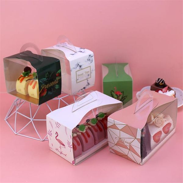 

flamingo/marble/leaves portable pvc box cut pieces cake dessert packaging box wedding cake boxes christmas transparent gift