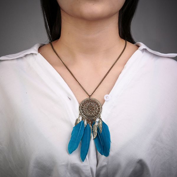 

fashion accessories jewelry vintage dream catcher leaves collier pendant necklace girl bib chokers pendants & necklaces, Silver