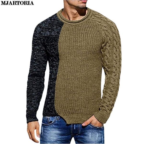 

mjartoria 2019 men's fashion o-neck personality color matching wild pullover slim sweater male spring autumn warm sweaters new, White;black